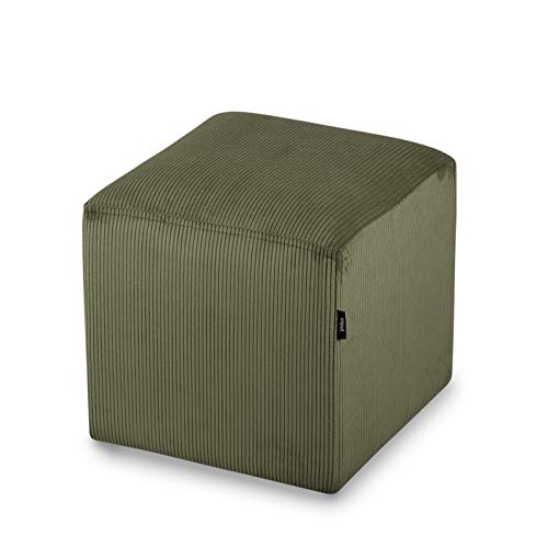 Mipuf.es - Taburete Puf Cube Original Pana. Puff o Reposapiés Redondo con Relleno. amoldable y Tapizado para Sala de Estar Dormitorio 40x40x40 cm Color: Verde Oliva