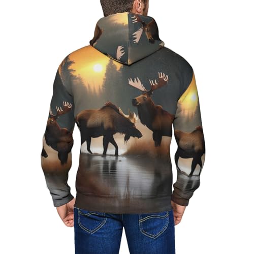 Sweat à capuche imprimé cerf et ours pour homme - Pull décontracté d'automne - 7