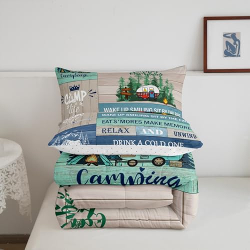 Image of Feelyou Kids RV Camping Duvet Insert Twin Size, Happy Camping Comforter Set Boys Girls Lake House Bedding Set Farmhouse Trailers Camper Teens Bedroom Decor Bed Set 2Pcs