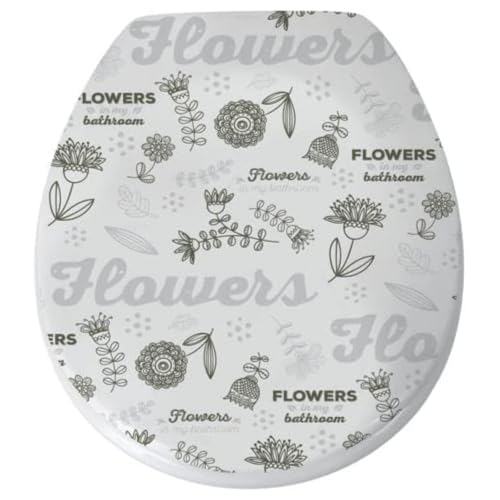 Abattant WC Thermo Dur Flowers Gris MSV avec charnières robustes
