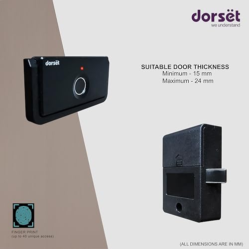 Image of Dorset DG 305 Fingerprint Lock for Drawer & Cabinets | Biometric Lock with 40 Fingerprint Access | Keyless Furniture Drawer Lock | Suitable for Home & Office - Ideal Door Thickness 15-24 mm | Black