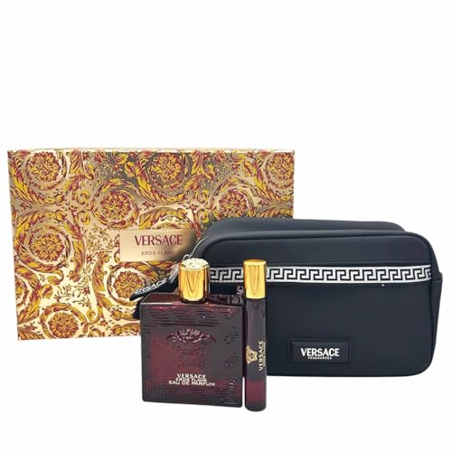 Versace Eros Flame Confezione Regalo Uomo Profumo Eau De Parfum Spray 100 ml Profumo Travel Size 10 ml e Pochette