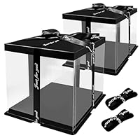 TEMPSPACE 2PCS Clear Gift Box Transparent Gift Cake Box, 13*13*10 inch Transparent Display Case Gift Boxes with Base, Lid & Ribbon for Wedding, Birthday, Christmas, Thanksgiving, Halloween Party