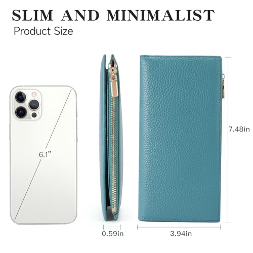 Image of GOIACII Slim Wallets for Women Rfid Blocking Leather Wallet Blue | Credit Card Holder with Zip Pocket, Bifold Wallet,Vegan Leather,Ladies Clutch Purse,Compact Size,Flat Women Wallets