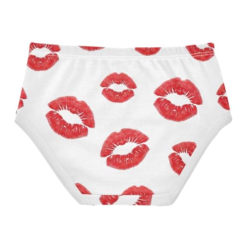 Bold Red Lipstick Kiss White Girl Panties Cute Toddlers Underwear Floral Cotton Animal Underpants Briefs 2t2