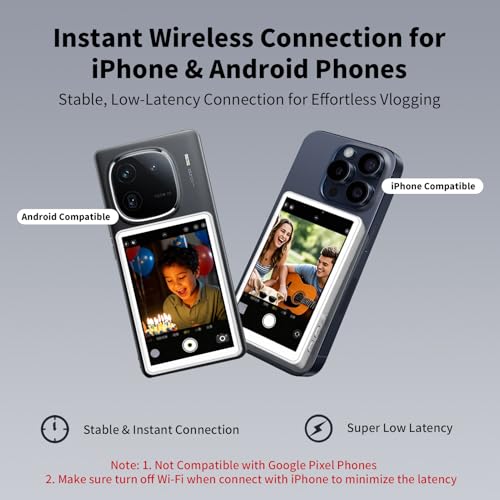 OmniMaster Back Camera Monitor for iPhone & Samsung – Magnetic Selfie Screen with Bluetooth Remote, Record Stunning 4K Videos for Vlogging & Livestreaming MagView (White)