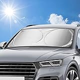 🚘 【WARTUNGSFUNKTION】: Die Auto Sonnenblende schützt Ihre Polster, elektronischen Systeme und Ledersitze wirksam vor Beschädigungen und vermeidet dank der zusätzlichen reflektierenden Oberfläche der Sonnenmarkise kostspielige Sitzplatzwechsel.