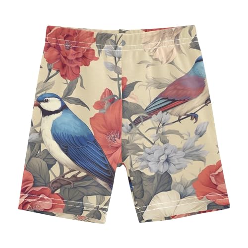 Girls Cotton Bike Shorts Floral Birds Watercolor Toddler Dance Under Dress Summer Outfit, 4T