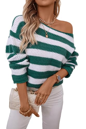 Womens 2025 Long Sleeve Crew Neck Striped Sweater Casual Loose Color Block Pullover Knit Jumper Tops