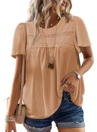 Falechay Plus Size Summer Outfits Tunic Ladies Blouses Bright Brown XXXL