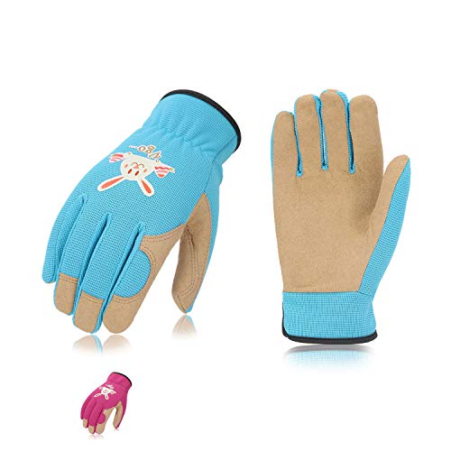 Vgo 2Pairs Age 5-6 Kids Gardening, Lawning, Working Gloves(Size M, 2Colors, KID-SL7362)