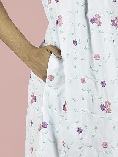 Image of 9shines Label Stylish Chikankari Cotton Nighty Maxi for Women | Full Length Nightgown | Nightdress with Pocket | Embroidery Nighty | Soft Comfortable Cotton Nightwear (1545)