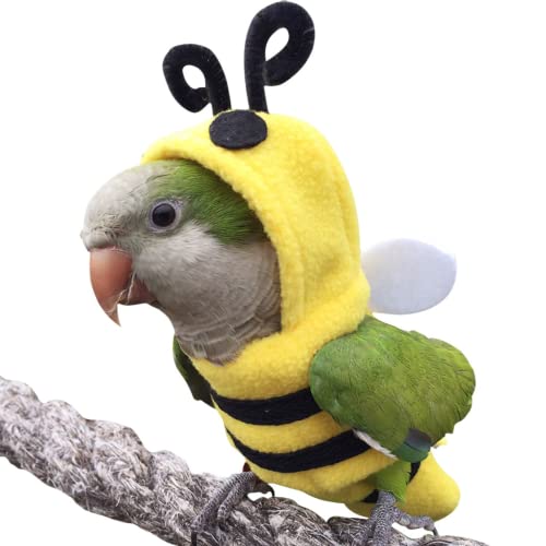 Image of Bird Costume Diaper Flight Suit Bee Shape Hoodie Clothes Cosplay Photo Prop for Parrots Parakeet Cockatiel Sun Conure, Small Animals Apparel (Bee with Diaper, Small), Green (BPF1)