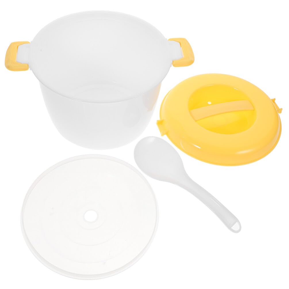 HOLIDYOYO 1set Microwave Rice Cooker Yellow Container for Steaming Rice Veggies Porridge Food-grade Plastic with Spoon for Meal