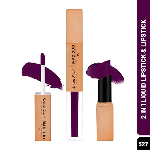 Image of Seven Seas 2in1 Non-Transfer | Smooth Texture | Hydrating | Long Lasting | Water-Proof | Full-Coverage Mad Duo Liquid Lipstick & Lipstick (Plum, 4ml,3g)