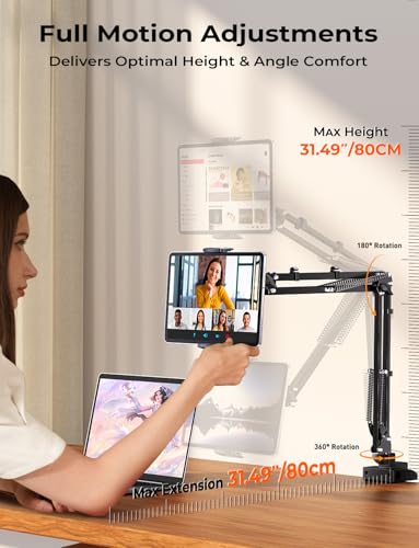 Mumay Tablet Halterung Bett, 360° Sockel mit Flexibler Einstellbare Lang Arm Ständer Kindle Zubehör für Tisch, Kompatibel mit iPad Pro/Handy/Switch/Galaxy Tabs, oder Anderen Geräten von 4,7-16.1 Zoll