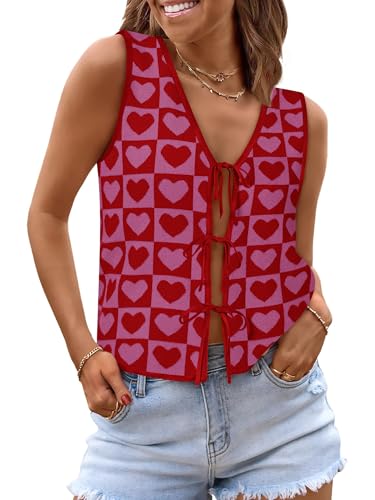 Image of COCCKO Womens Summer Tops Vacation Beach Outfits Cute Tie Front Crochet Vest Knit Sleeveless Sweaters