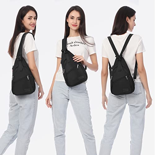 Lovevook Sling Bag For Women Casual Daypack Nylon Crossbody Sling Backpack Travel Shoulder Bag Hiking Daypack (Black) #TOP3
