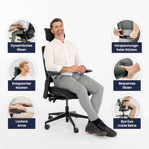 Ergotopia NextBack Pro Ergonomischer Bürostuhl 150kg – Schreibtischstuhl ergonomisch, Bürostuhl ergonomisch Testsieger 100% individuell einstellbar, Gamingstuhl Office Chair