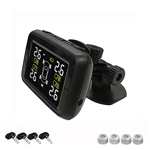 T901 Universal Tire Pressure Monitoring System TPMS Wireless RF Transmission Windshield/Dashboard Mini USB Recharging Slot 4pcs Internal/External Sensors Real-time Monitoring (W/4pcs external sensors)
