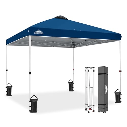EAGLE PEAK Carpa Plegable con Bolsa de Ruedas, 8 Estacas, 4 Cuerdas, 4 Bolsas de Peso, Cenador de Fácil Montaje, 3x3 m, 9 m² de Sombra, Azul Oscuro