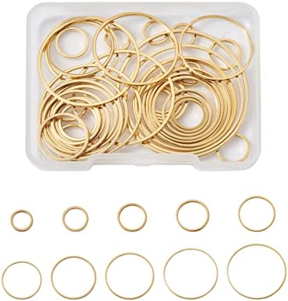 PandaHall 120pcs Brass Linking Rings Hollow Circle Frame Charms Pendants 3 Sizes Golden & Silver Earring Rings Beading Hoop for DIY Necklace Bracelet Earring Jewelry Making