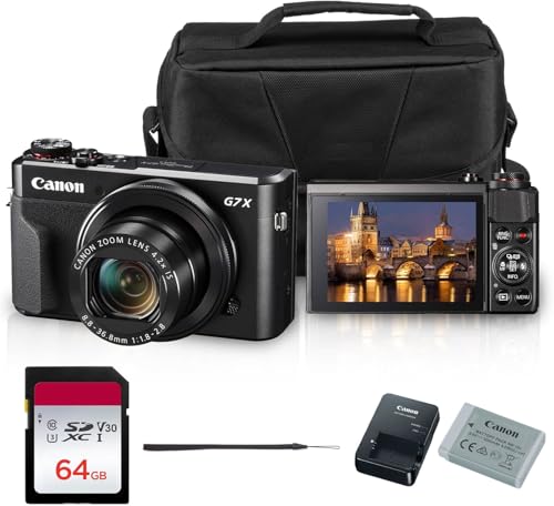 Canon PowerShot G7 X Mark II Digital Camera (Black) 20.1MP 1-Inch CMOS Sensor, DIGIC 7, 4.2X Optical Zoom Lens | Full HD 1080p Video, Wi-Fi, Tilting Touchscreen with Bag and 64GB Card