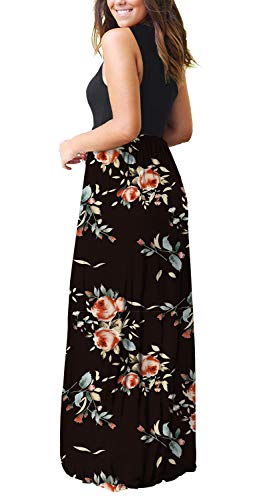 Molerani Women's Sleeveless Loose Plain Maxi Dresses Casual Long Dresses With Pockets Rose Black S #TOP2