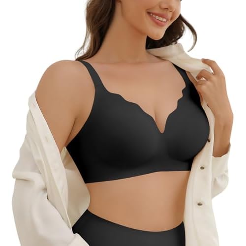 Seamless Wireless Bra for Women with Support - No Underwire Full Coverage Push Up Bras Black Small