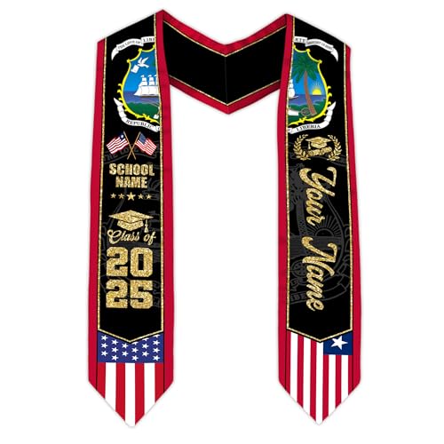 MonkeyVan Personalized Liberia Graduation Stole, Liberian Graduation Sash, Liberia Flag Graduation Stole, Class of 2025 Lb9