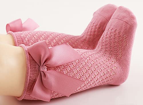 QandSweet Baby Girl Knee-High Socks Toddlers Stockings Newborn Infant Socks (Hollow-5 Pairs, 0-12 Month)