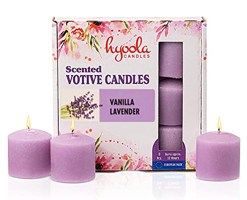 Image of HYOOLA Scented Votive Candles - Vanilla Lavender Votive Candles -12 Hour Burn Time - 9 Pack - European Made