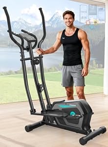 Cowmew Elliptical Cross Trainer, 3-in-1 Elliptical Machine for Home with 16 Resistance Levels, LCD Monitor with Bluetooth App & Device Holder Cross Trainers, Non-Slip Pedal, 130 KG Weight Capacity