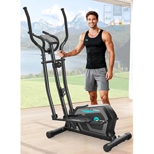 Elliptical Cross Trainer, 16-Level Resistance Magnetic Elliptical Machine, Ultra-Quite Cross Trainer with LCD Monitor, Pulse Sensor, Weight Capacity 130KG Compact Elliptical Machine