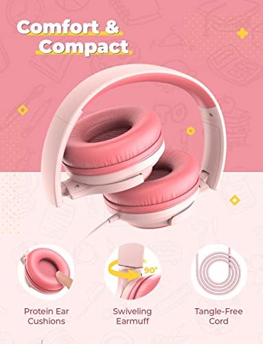 iClever [2 Pack] Kids headphones for girls boys 94dB Safe Volume Limited - Wired Headphones with Sharing Splitter, Tangle-Free Foldable Stereo Headphones for School/Tablet/Travel MP3/4
