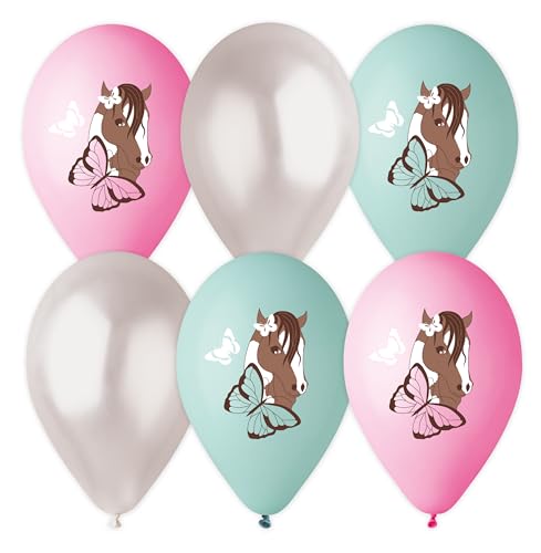 6 Luftballons Mit Pferde-Motiv – Bunt, 28-30 Cm, Helium-tauglich, Made In EU