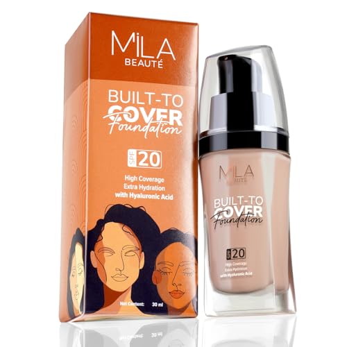 Image of Mila Beaute Built to Cover Liquid Foundation I Medium to Buildable Coverage I Matte Finish I Lightweight I SPF 20 I Super Hydrating with Hyaluronic Acid (L-3-Neutral Ivory, 30ml)