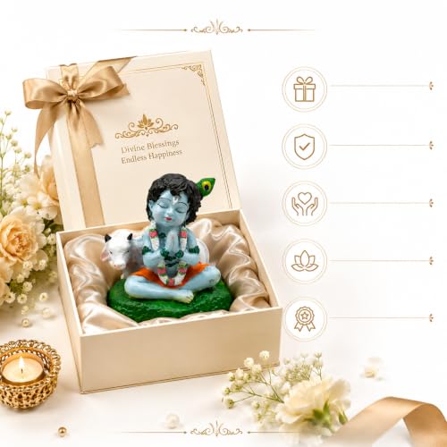 Image of Lord Krishna Idol Resin Baby Balkrishna Laddu Gopal Murti for Car Dashboard, Decorative Showpiece for Home Decor, Pooja Room, Office Desk, Living Room, Spiritual Gift & Religious Statue