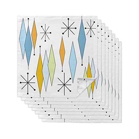 Cloth Napkins Modern Mid Century Set of 8 Dinner Napkins Paper Soft Durable Washable Table Napkin Orange Blue Yellow Geometric Reusable Napkins for Family Dinners Weddings and Everyday Use 20x20 Inch Cover