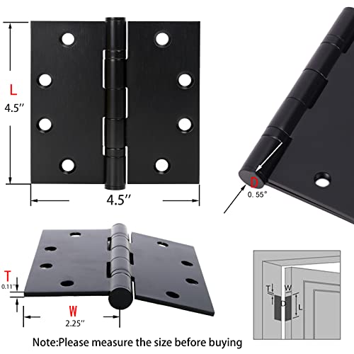 Black Heavy Duty Commercial Door Hinge With Silent Steel Plain Bearing, 4.5 Inch X 4.5 Inch, Thickness 3 Mm Stainless Steel，Super Bearing Capacity（3 Pack） #TOP1