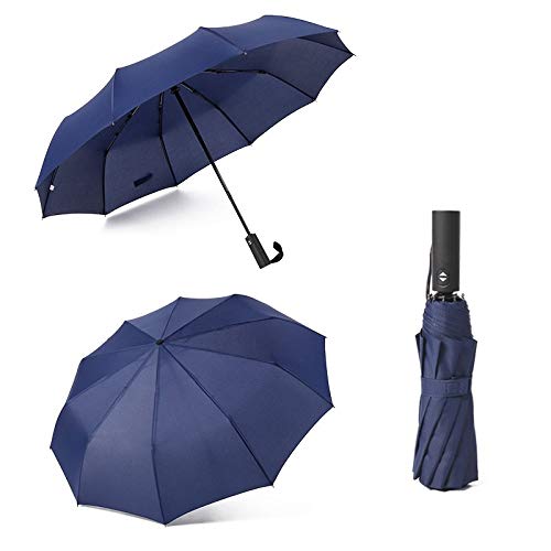 Preisvergleich Produktbild Regenschirm,Automatischer Regenschirm Einfach Faltbarer, Leichter Reisewind Trotzt Tragbarem, Robustem, Widerstandsfähigem, Ergonomischem Griff Blue Big Windproof Parasol Big Business-Regenschirme