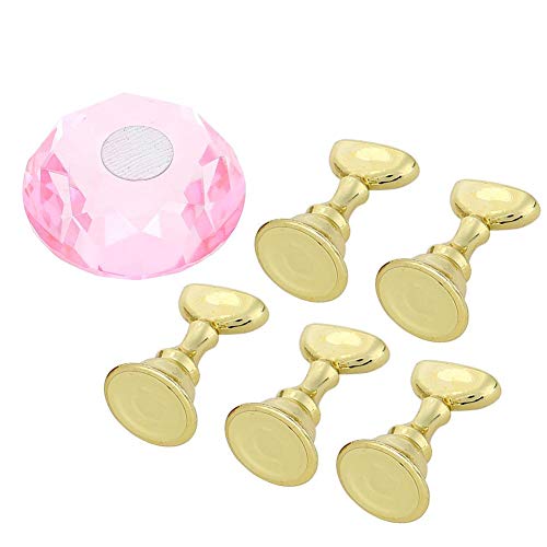 Nail Holder, Plastic + Alloy Acrylic False Nail Tip Practice Stand, Durable Crystal Base for Professional Salon Use and DIY at Home(Pink Base)