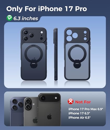 Image of FNTCASE for iPhone 17 Pro Case: [360 Spin Magnetic Stand] [Compatible with Magsafe] [Screen Protector] Translucent Matte Military Grade Shockproof Full Camera Protective Phone Cover - Black