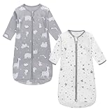 Miracle Baby Long Sleeve Sleep Sack 2-Pack, 100% Cotton Wearable Blanket Baby Sleeping Bag for Infant Toddler(Giraffe + Grey Stars,12-18 Months)