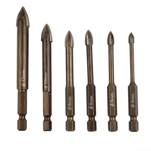 6 punte da trapano a croce in carburo per piastrelle, vetro, ceramica, muri, legno, plastica, pietra, cemento, con 4 bordi di taglio, compatibili con trapani elettrici