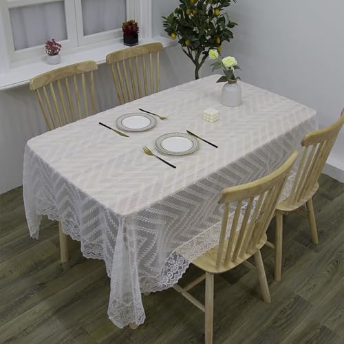 Nappe rectangulaire 140x180 cm lavable en polyester blanc pour table de repas - 2