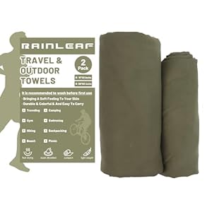 Rainleaf 2 Pack Microfiber Quick Dry Travel Towel, Super Absorbent Ultra Compact Lightweight Camping Towel for Gym, Hiking, Pool, Yoga – Army Green