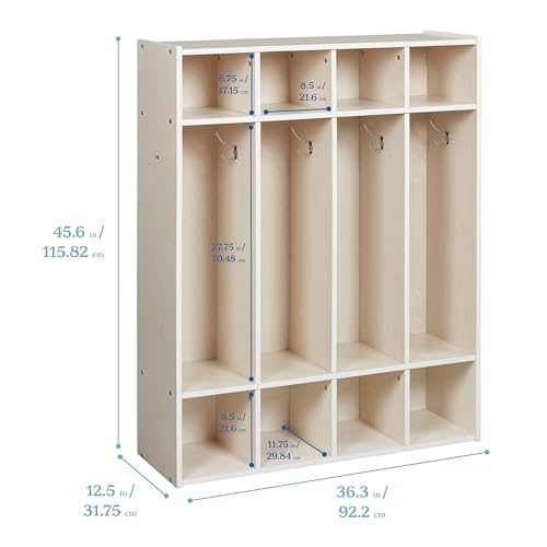 Image of ECR4Kids Streamline 4-Section Coat Locker with Cubby Storage, Classroom Furniture, White Wash