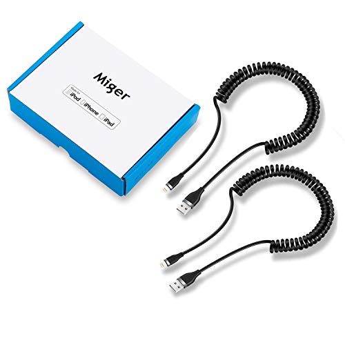 Miger Iphone Charger Cable For Car 2Pack (4Ft/1.2M) Mfi Certified Coiled Lightning Cable For Iphone 13 Pro Max/13 Pro/13/12 Pro Max/12 Pro/12/11/Xs/Xs Max/Xr/X/8/8 Plus/7/6S/6/Se/5S/Ipad Mini Air/Ipod #TOP5