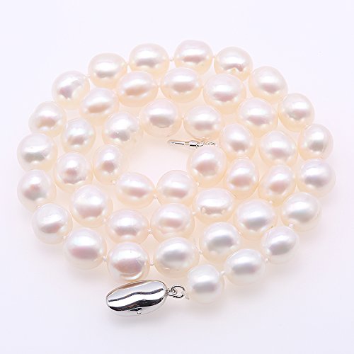 JYX Pearl Necklace Single Strand 9-10mm Natural White Baroque Freshwater White Pearl Necklace for Women 20" - Image 4